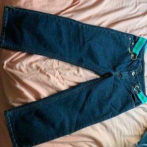 Size 8 Request 3/4 length blue jeans. Never worn but the tags have been removed